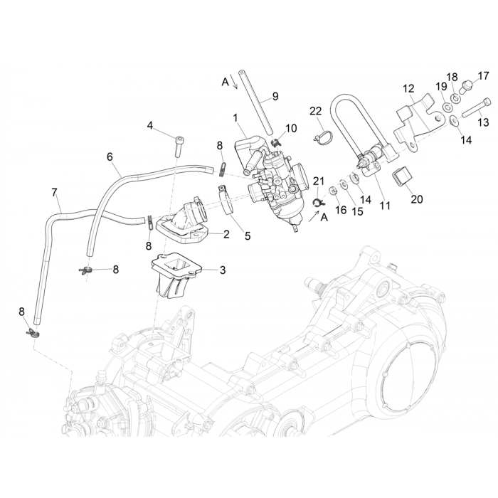 Carburateur, compleet - Inlaatspruitstuk